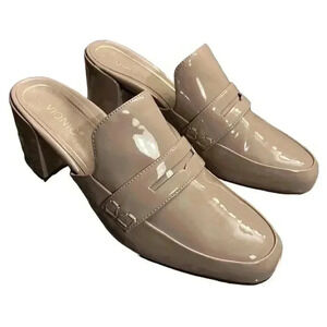 Vionic Plaza Annabel Mules Shoes Women 8.5 Beige Sand Patent Leather Block Heel